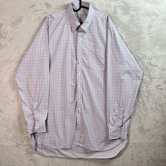 Turnbull & Asser Mens Dress Shirt XL?*READ White/Blue Plaid Designer Button Down - Picture 1 of 15